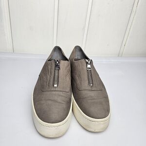 Vince Warner Gray Zip Front Nubuck Leather Platform Slip On Sneakers Women's 9.5